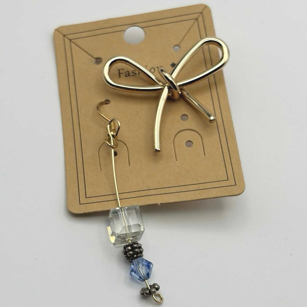 Gold Bow & Crystal Drop Earrings